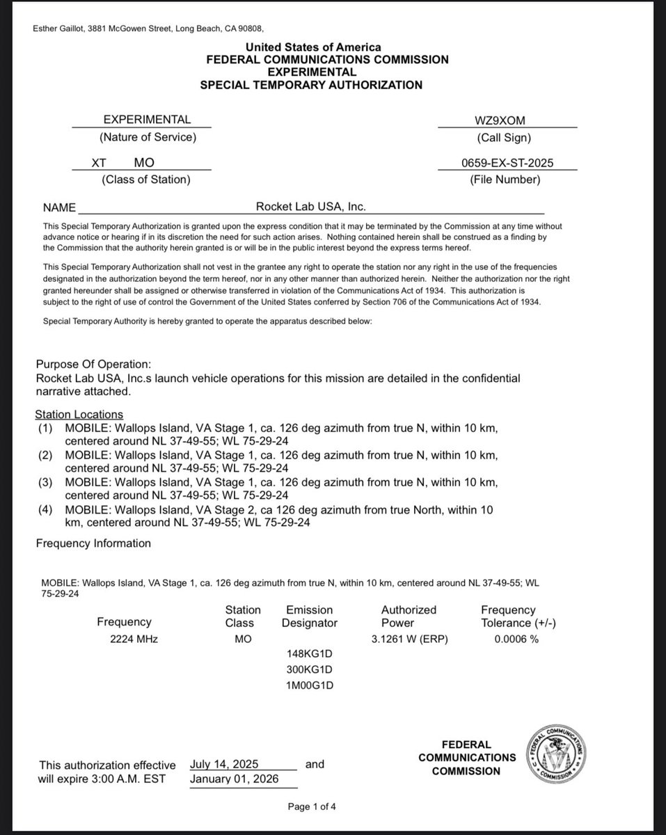 mottbox_'s tweet image. $RKLB 🚀 (#rocketlab)
“FCC license granted for launch - NEUTRON MAIDEN FLIGHT
All operations shall be limited to telemetry, tracking, and launch vehicle
communications for **a single Neutron launch vehicle launch from Launch Complex 3 in Wallops Island, VA**.
This…