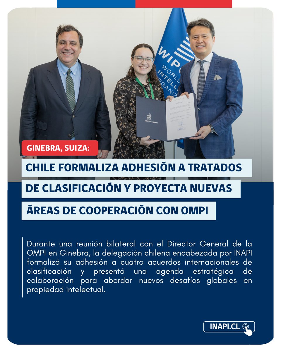 📢 Chile da un nuevo paso en la cooperación internacional en propiedad intelectual 🌐

📄 Conoce todos los detalles en la siguiente nota 👉 inapi.cl/sala-de-prensa…
