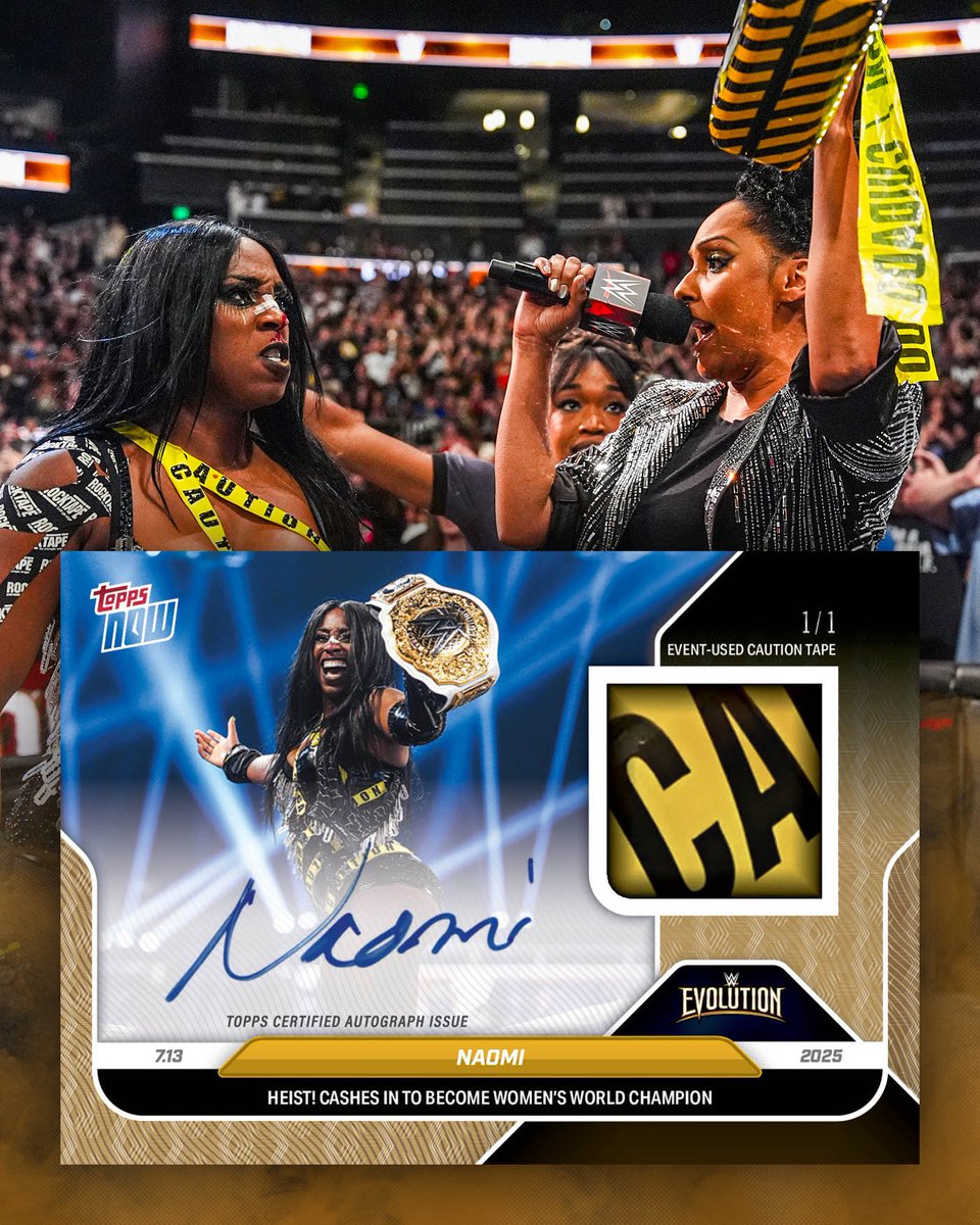 JUST IN: Caution tape from Naomi’s Money in the Bank briefcase is going into a 1/1 autograph card following her epic cash-in at WWE Evolution 🤯