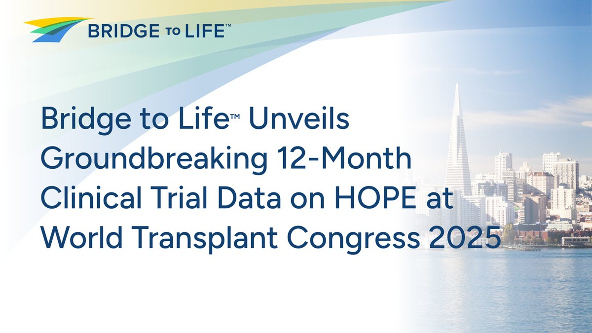 Bridge to Life is unveiling pivotal 12-month data on HOPE at #WTC2025! From plenary sessions to late-breaking abstracts, see how we’re shaping the future of liver transplant.🌍🫀
📖 Full press release: bridgetolife.com/bridge-to-life…
#Transplantation #BridgeToLife #HOPE