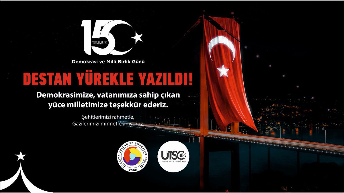 15 Temmuz Demokrasi ve Milli Birlik Gününde tüm Şehitlerimizi rahmetle, Gazilerimizi saygıyla anıyoruz.
#15temmuz