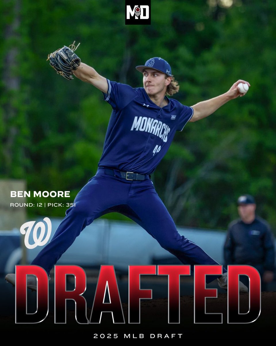 𝟮𝟬𝟮𝟱 𝗠𝗟𝗕 𝗗𝗥𝗔𝗙𝗧 💎 𝗕𝗘𝗡 𝗠𝗢𝗢𝗥𝗘

LHP Ben Moore (Old Dominion) has been selected by the <a href="/Nationals/">Washington Nationals</a> with the 351st overall pick in the #MLBDraft.

▪️Attended Linganore High School (MD)
▪️No. 3 player in the <a href="/PrepBaseballMD/">Prep Baseball Maryland</a> ‘22 class.

<a href="/prepbaseball/">Prep Baseball</a> | <a href="/PB_DraftHQ/">Prep Baseball Draft HQ</a>