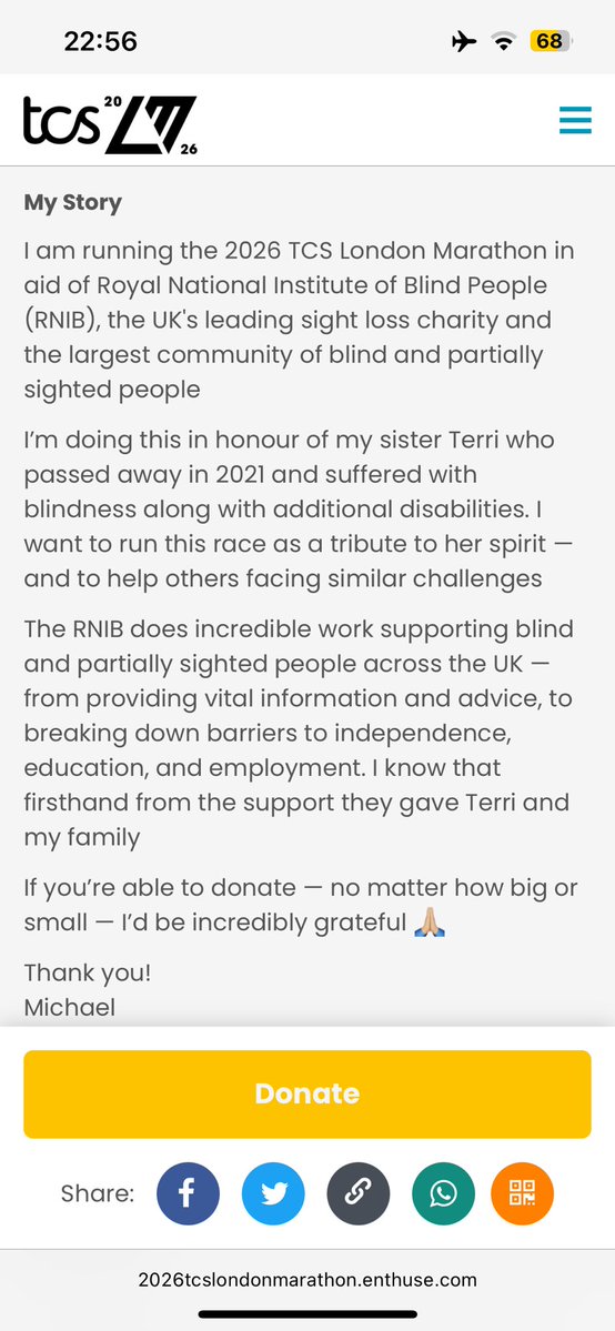 odmikey3's tweet image. London Marathon 2026 for Terri ❤️
Any donations towards @RNIB would be greatly appreciated 🙏🏼⤵️ @LondonMarathon
2026tcslondonmarathon.enthuse.com/pf/michael-o-d…