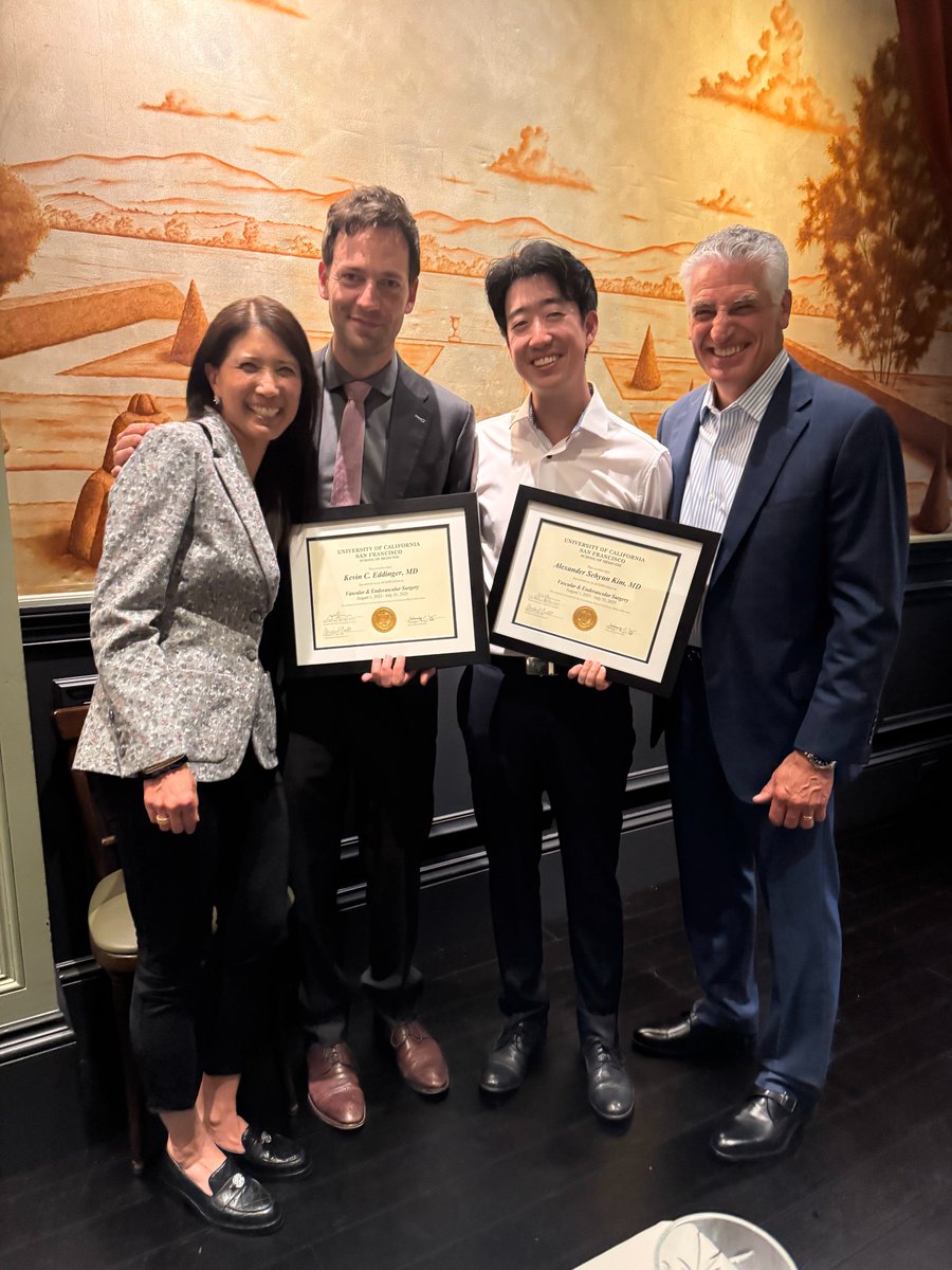UCSFvascular's tweet image. It was an honor to celebrate Dr. Kevin Eddinger & Dr. Alexander Kim last night as they complete their UCSF Vascular Surgery Fellowship training. Your dedication, skill, and compassion inspire us all. Congratulations on this tremendous achievement & cheers to new adventures ahead!