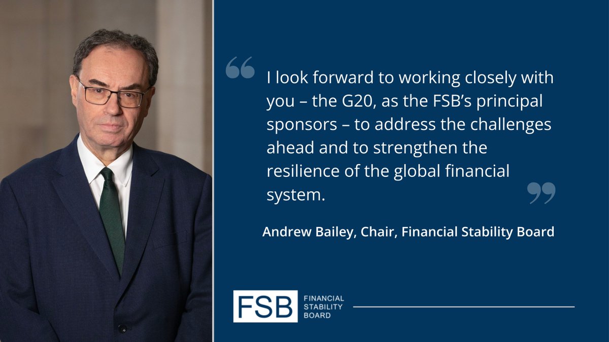 FinStbBoard's tweet image. FSB Chair Andrew Bailey calls on the G20 for continued global cooperation and engagement against the backdrop of geopolitical tensions and rising fragmentation risk bit.ly/463XNML
#AndrewBailey @bankofengland