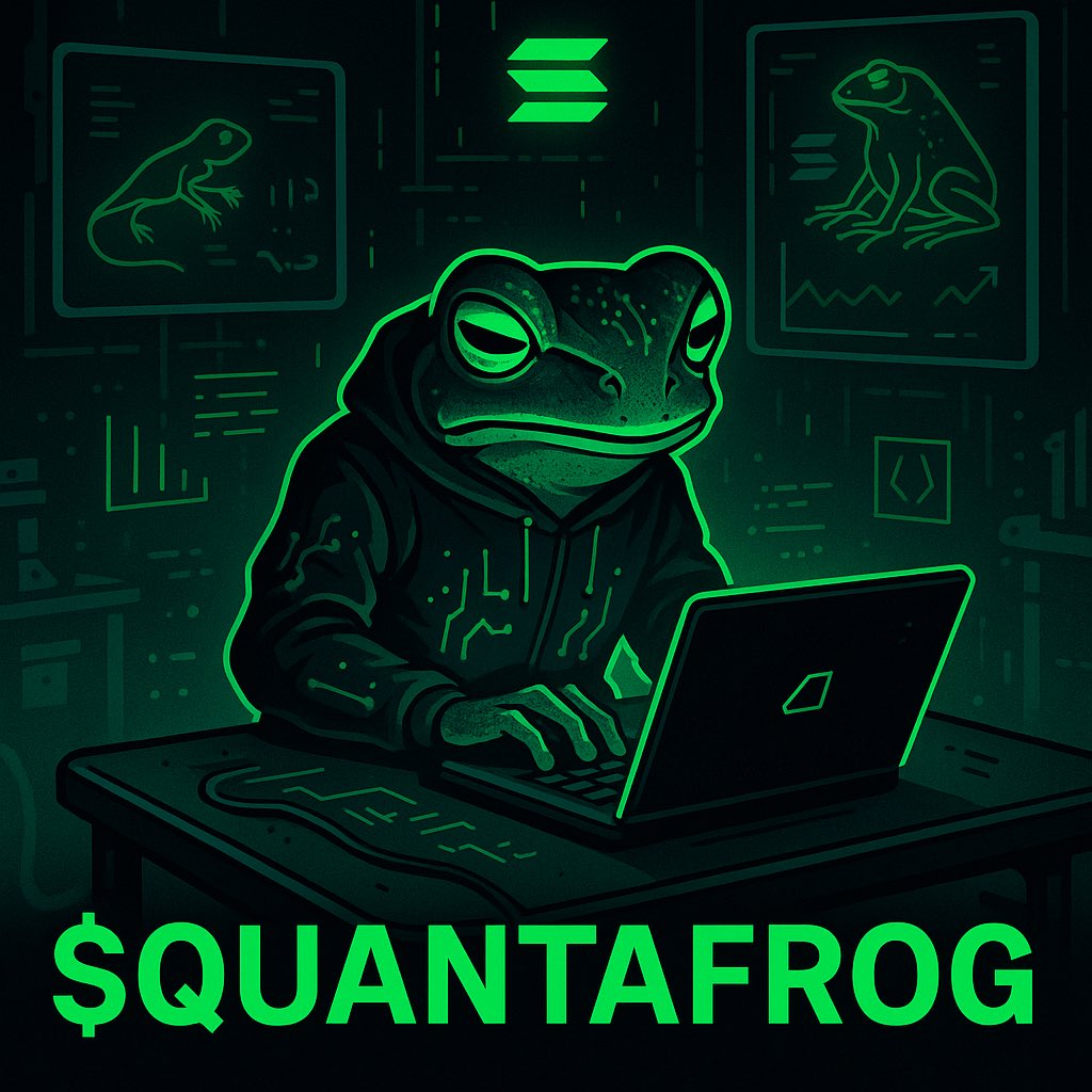 QUANTAFROG's tweet photo. Most frogs get dissected in science class.

This one is reverse-engineering the blockchain.

⚙️ Built on Solana
🧬 Powered by intelligence
🚀 Evolving by design

$QUAFRG | #QUANTAFROG | #Solana | #SolanaMemeCoin #memecoin 
Join us: https://t.co/BJmYCUmN4U https://t.co/3ntVFX55Ve
