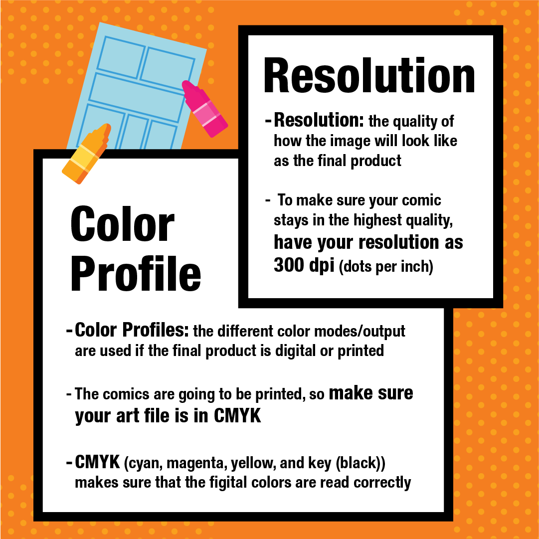 iFdesignstudios's tweet image. Enhance the quality of your comics with these tips and tricks!
🎨Make your color profile CMYK
💻Have your resolution as 300 dpi (dots per inch)
✒️Keep in mind your line weight of your art
💬Font Size should not go below 10pt
 #artcontest #writingcontest #VisualStorytellerContest