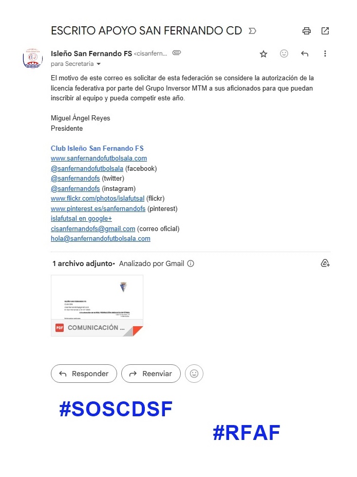 sanfernandofs's tweet photo. Enviado a @rfef  y a @RFAF  nuestro apoyo al @SanFernando_CD 

#SOSCDSF

Un sentimiento que no se puede perder https://t.co/WP0cOlci9z