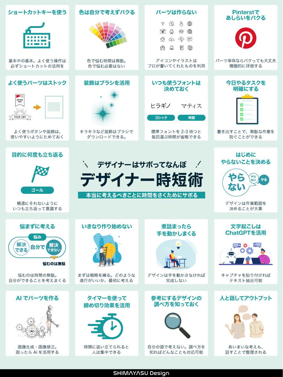 デザイナーの時短術をまとめたよ
知らないと損しちゃう一番大事なことは・・