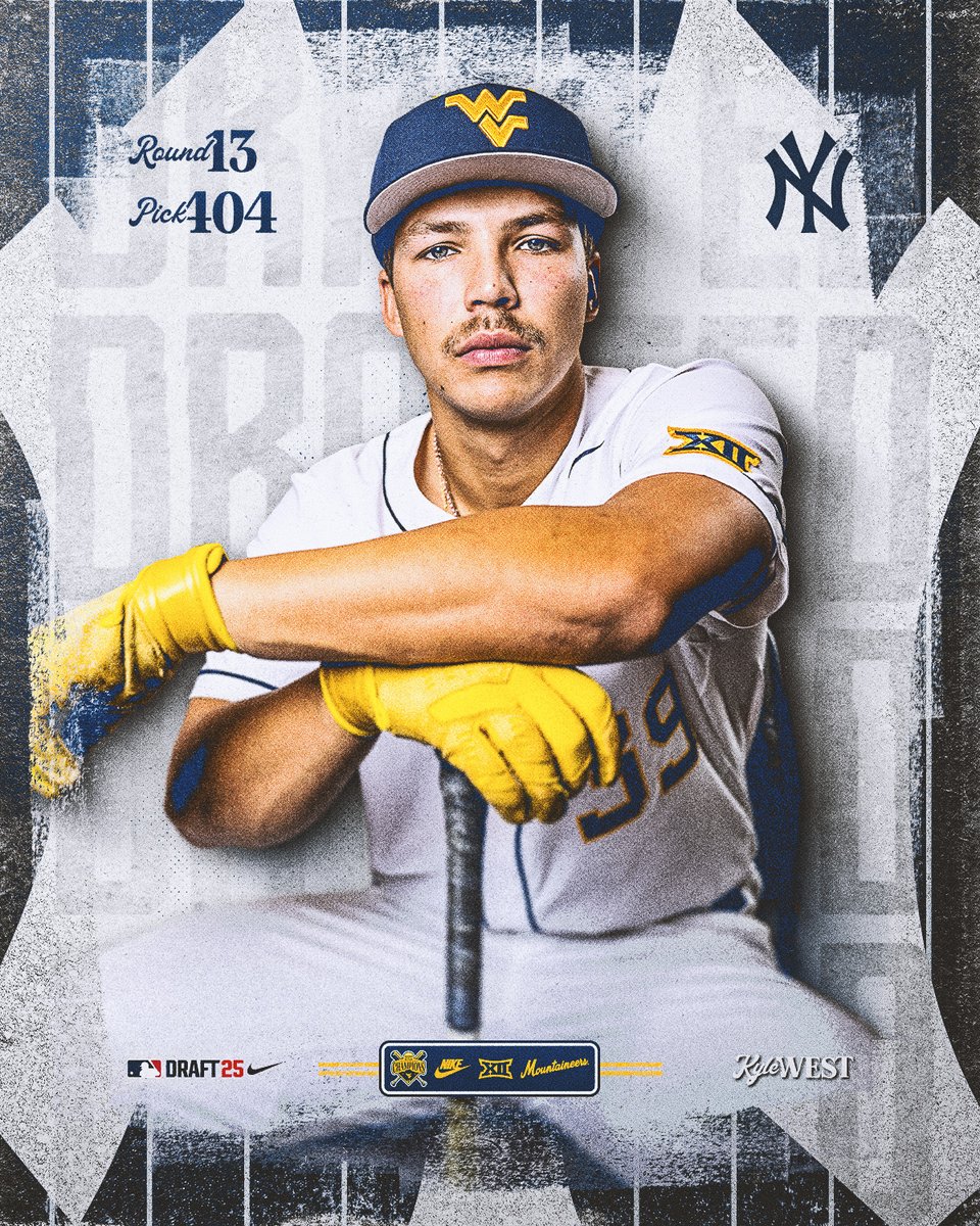 WVU Baseball (@wvubaseball) on Twitter photo 𝘿𝙍𝘼𝙁𝙏𝙀𝘿!
In the 13th round, Kyle West has been selected by the New York Yankees!
#HailWV | <a href="/Yankees/">New York Yankees</a> 𝘿𝙍𝘼𝙁𝙏𝙀𝘿!
In the 13th round, Kyle West has been selected by the New York Yankees!
#HailWV | <a href="/Yankees/">New York Yankees</a>