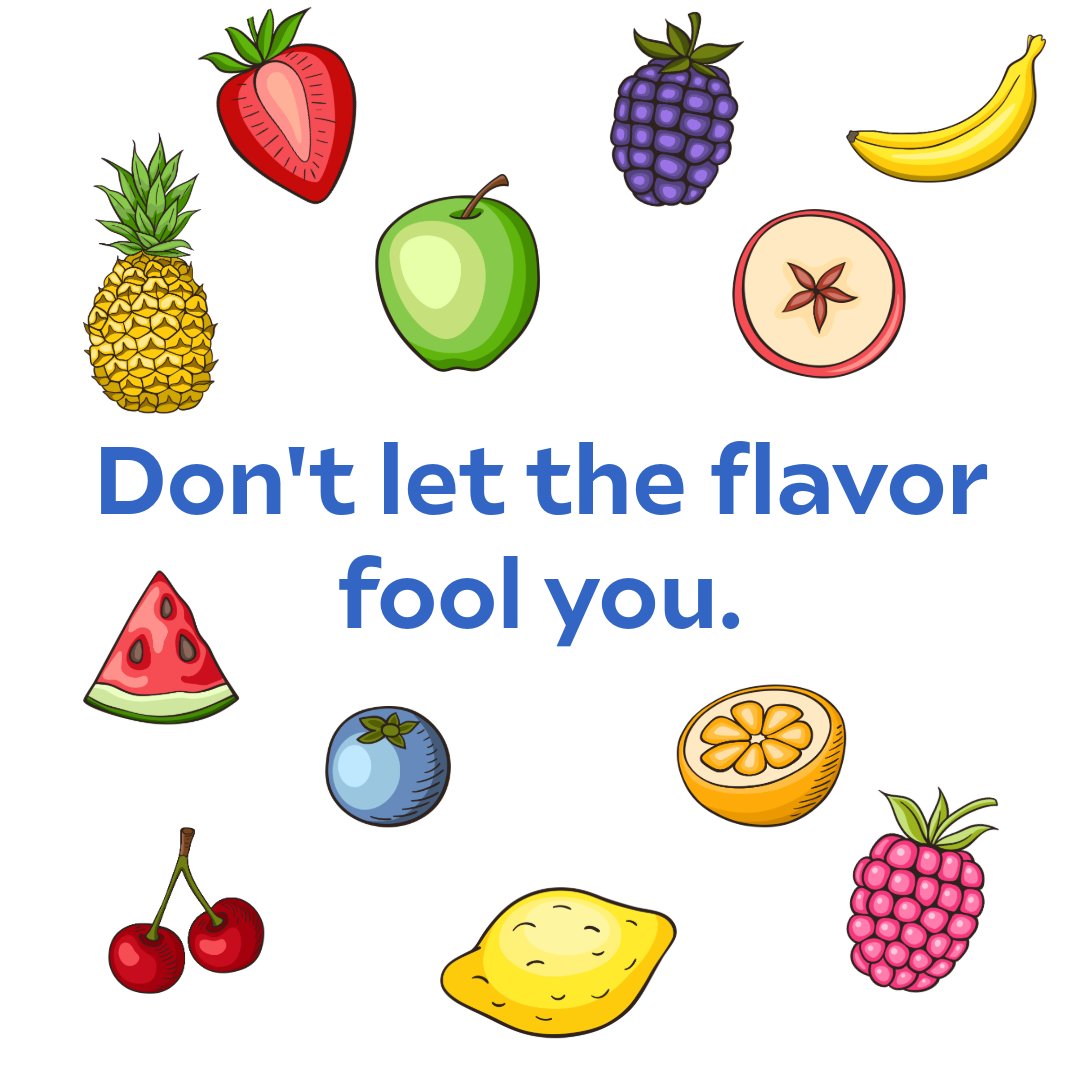 MontPrevention's tweet image. Those fruity flavors are designed to hook you. 🍓🍍 Don’t let it fool you—vapes still deliver nicotine and chemicals your body doesn’t need. Stay smart. Stay you.