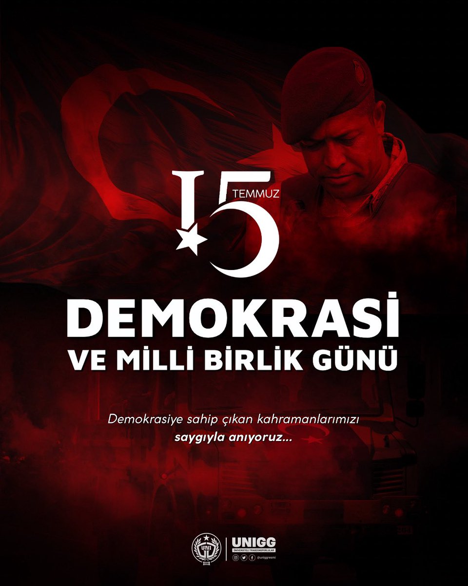 15 Temmuz Demokrasi ve Milli Birlik Günü’nde Demokrasiye sahip çıkan bütün kahraman şehitlerimize Allah’tan rahmet dileriz. 

#ÜniversiteliTrabzonsporlular