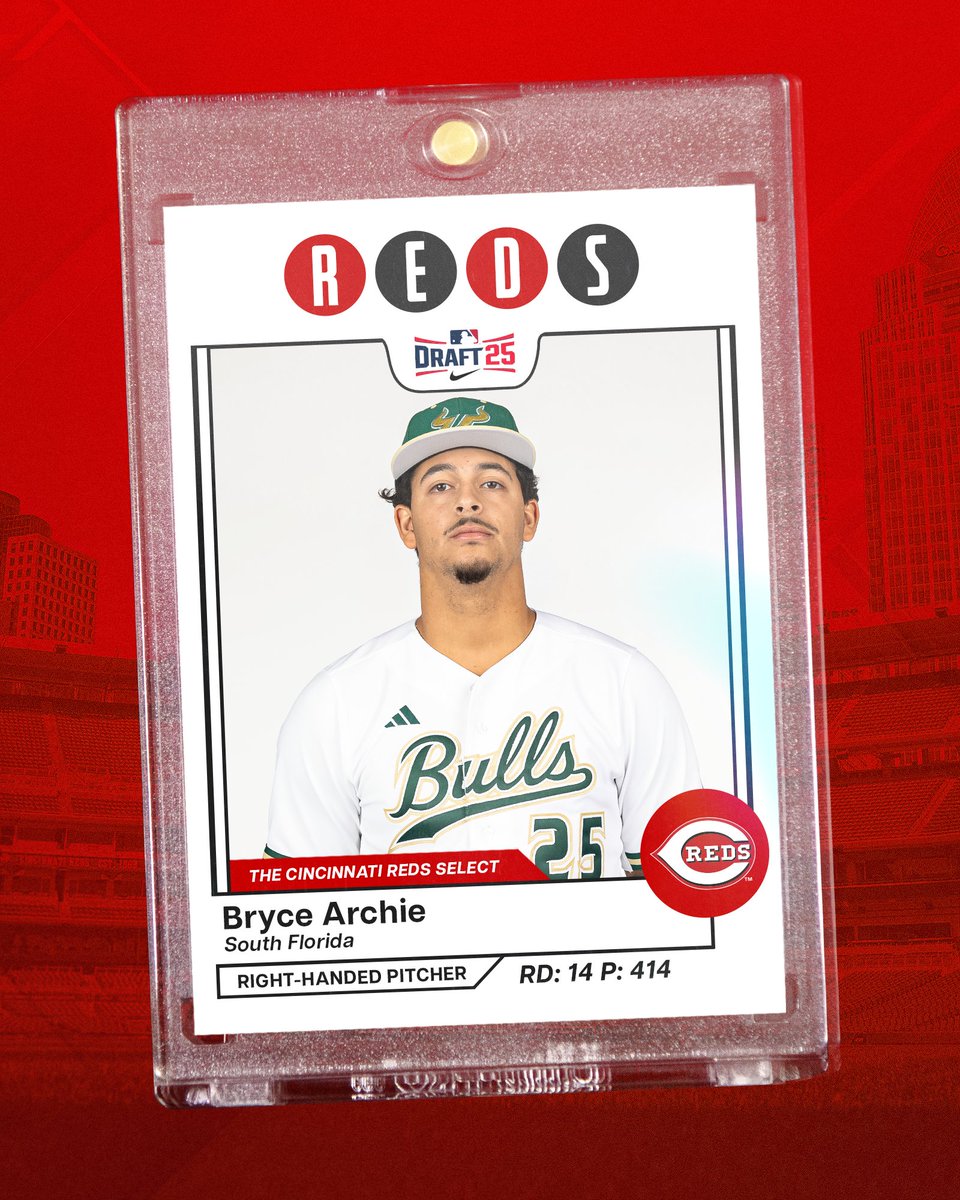 RedsOnTheRise's tweet image. With the 414th pick in the 2025 #MLBDraft, the Cincinnati Reds select RHP Bryce Archie.
Welcome to Reds Country, Bryce‼️