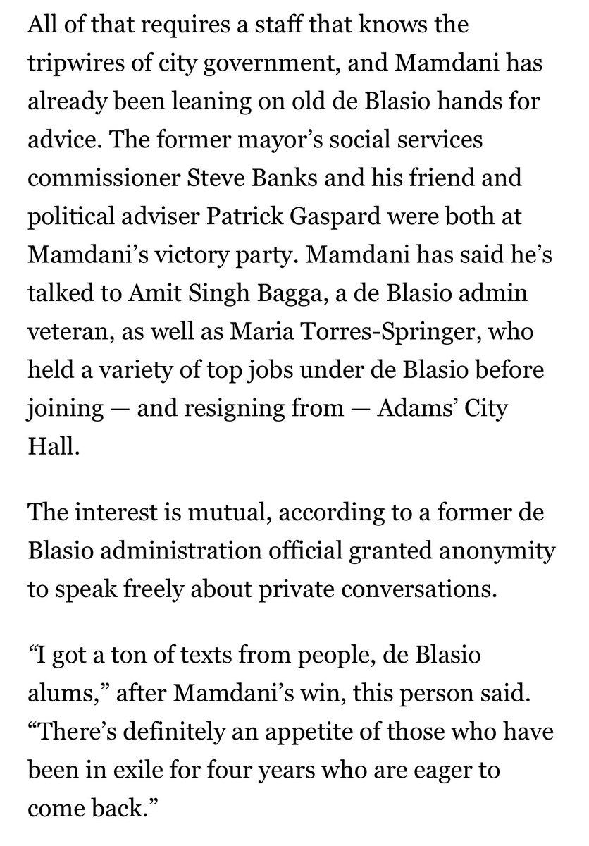 rohmerfan1127's tweet photo. Mamdani is “looking outside his ideological cohort” to prove that “progressives can govern,” sourcing his post-primary hires from the Democratic Establishment + union bureaucracy and taking the advice of Bill de Blasio and his inner circle. https://t.co/tgMHJ8dpTB