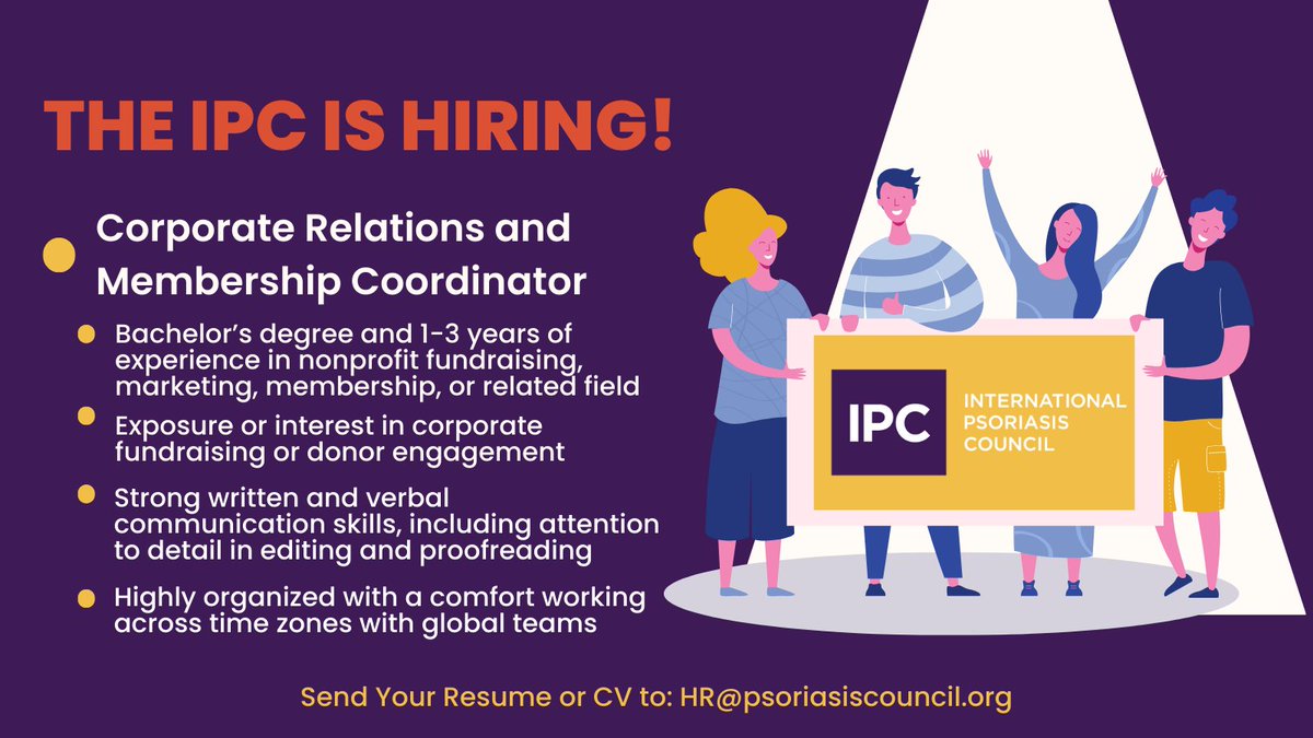 #IPC is hiring a Corporate Relations and Membership Coordinator to help advance our global mission. This full-time, remote position is ideal for a motivated early-career professional looking to grow within an international nonprofit org. Apply by Aug 15!

psoriasiscouncil.org/about/job-oppo…