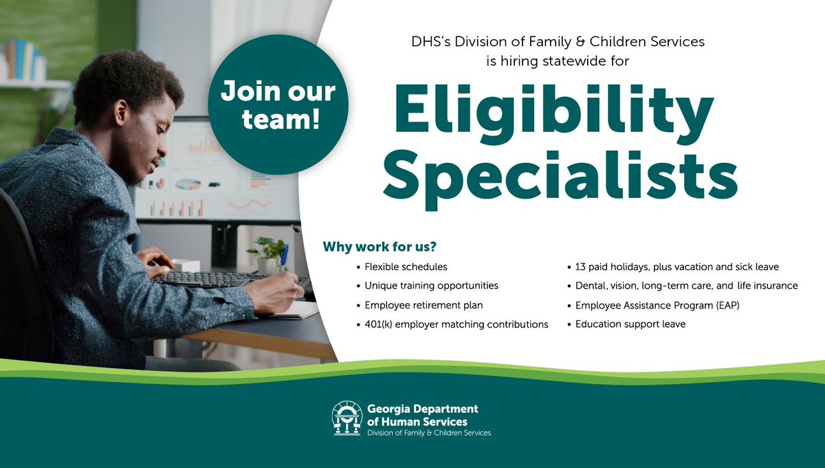 We’re hiring! As an Eligibility Specialist, you can help Georgia families process applications for DFCS programs. Learn more and apply: governmentjobs.com/careers/dhsgeo…