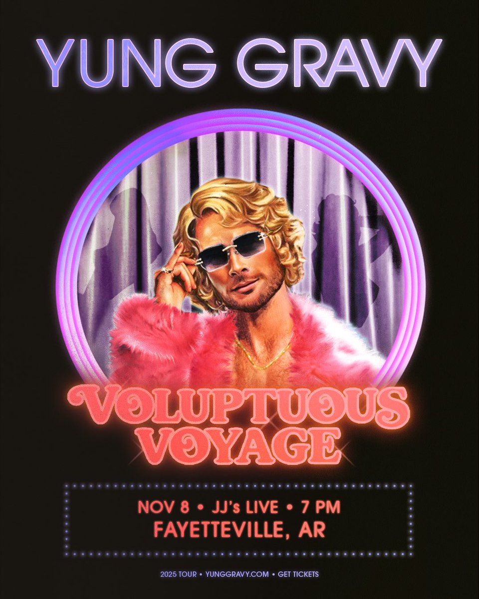 🚨 GRAVY GOIN' CRAZY!! 🚨

HE'S BACK!! Yung Gravy is bringing the Voluptuous Voyage Tour to JJ’s Live in Fayetteville on Saturday, November 8th! 💅✨

🎟 Tickets go on sale Friday, July 18th, but snag them 24 hours early by signing up for our newsletter at JJsLive.com/newsletter