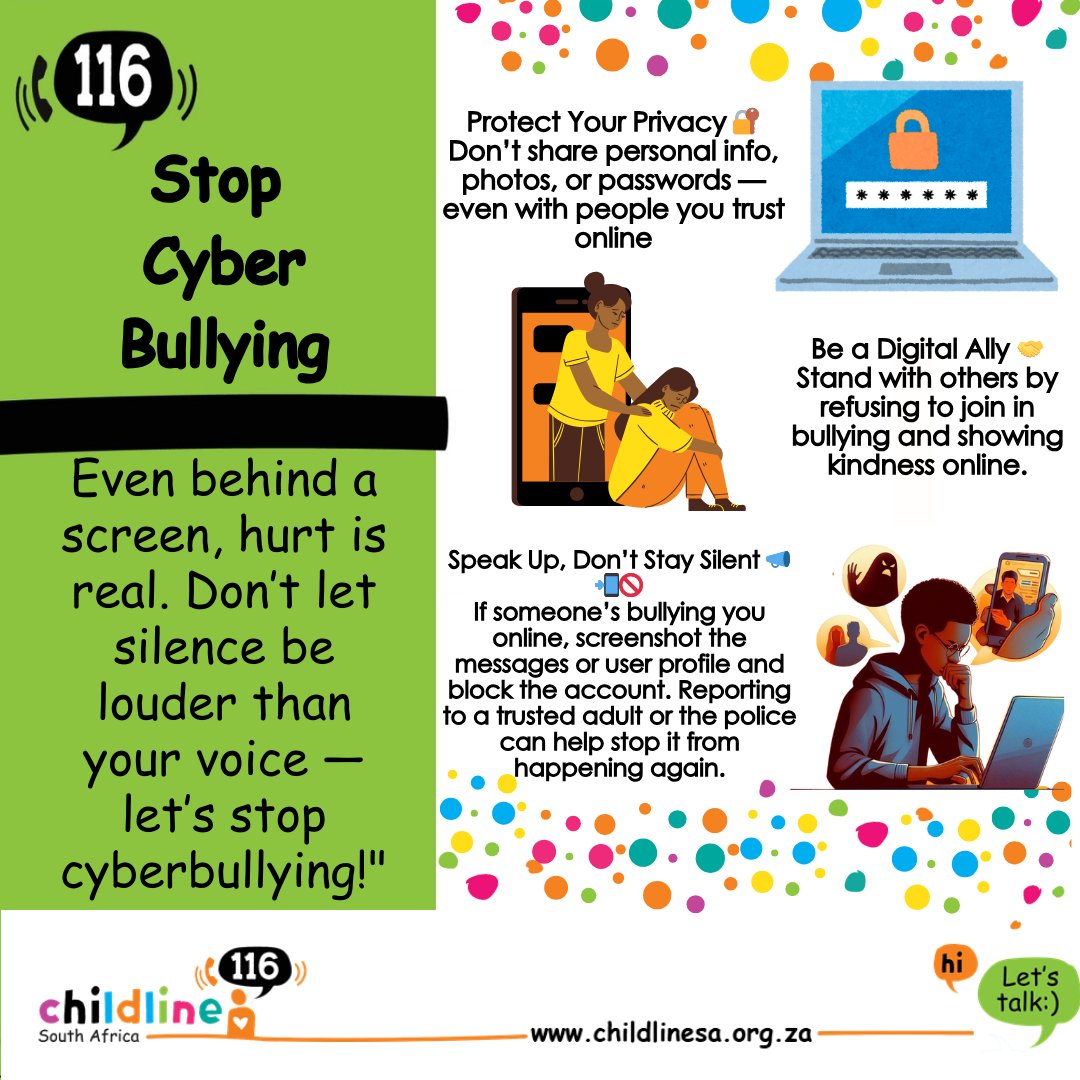 Cyberbullying can happen quietly — through fake accounts, rumours and memes that hurt more than words, but you don’t have to face it alone . . . Whether you’re being bullied or seeing it happen to someone else, your voice matters. Speak up, stand strong, and reach out for help!