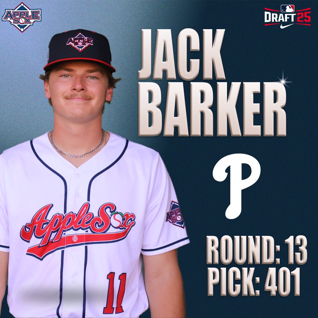 Wenatchee AppleSox (@applesox) on Twitter photo Barker is off the board ‼️🔥
Congrats to the 2025 AppleSox Alum <a href="/JackBarker1014/">Jack Barker</a> on being selected by the <a href="/Phillies/">Philadelphia Phillies</a>! 🍎🧦
#SoxAreHot | #MLBDraft Barker is off the board ‼️🔥
Congrats to the 2025 AppleSox Alum <a href="/JackBarker1014/">Jack Barker</a> on being selected by the <a href="/Phillies/">Philadelphia Phillies</a>! 🍎🧦
#SoxAreHot | #MLBDraft