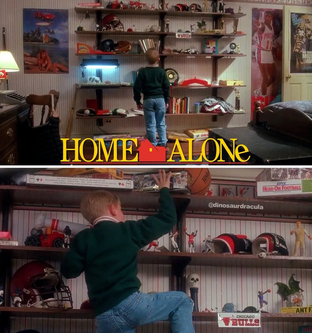 RickHeadMedia's tweet image. As a kid, I was totally obsessed with Buzz&apos;s bedroom from Home Alone. I adored his floor-to-ceiling shelves, stuffed with trinkets, toys and tarantulas. (I eventually got similar shelves in my own bedroom, and filled them in the same chaotic way!)
