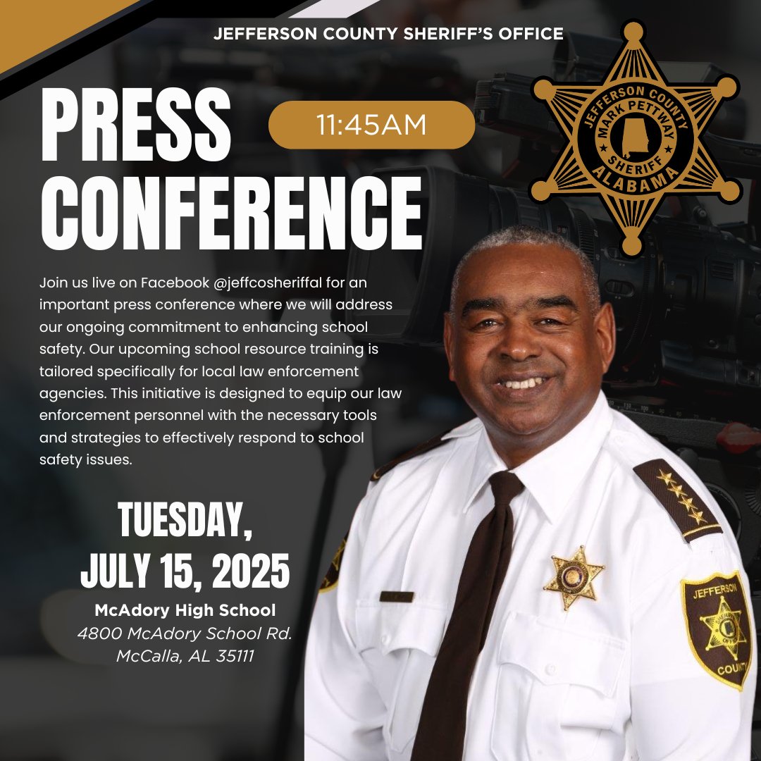 Jeff Co Sheriff (@jeffcosheriff) on Twitter photo Join us live on Facebook Tuesday, July 15, 2025 for an important press conference where we will address our ongoing commitment to enhancing school safety. Join us live on Facebook Tuesday, July 15, 2025 for an important press conference where we will address our ongoing commitment to enhancing school safety.
