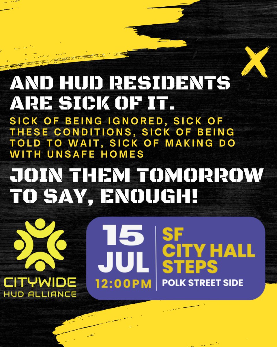 Come on out TOMORROW at 12 pm to join HUD residents from across city to say ENOUGH!📣💥