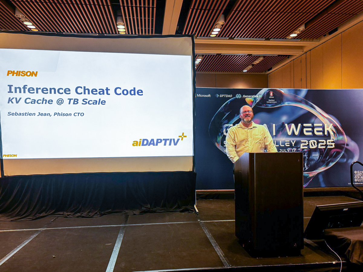 Phison_USA's tweet image. Huge thanks to everyone who attended “Inference Cheat Code” with CTO Sebastien Jean at #GenAIWeek!

Missed it? Come visit us at Booth #A01 to explore how Phison is scaling inference with SSD innovation.

#Phison #aiDAPTIV #InferencePerformance #GenAI2025