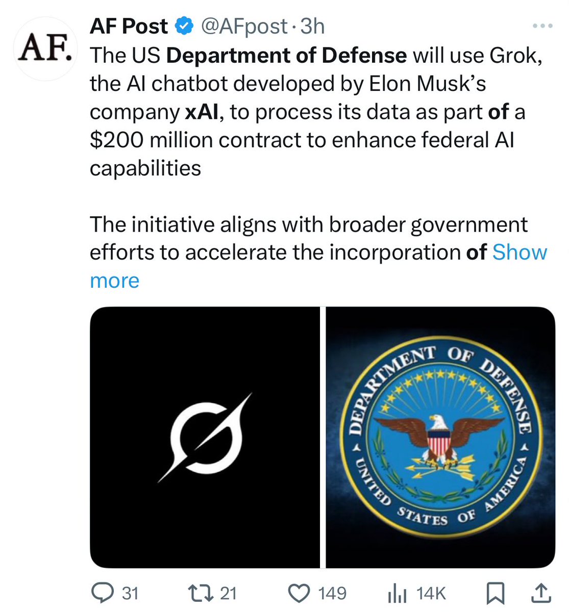 Both Anthropic &amp; xAI part of $200M contract(s) with DoD.