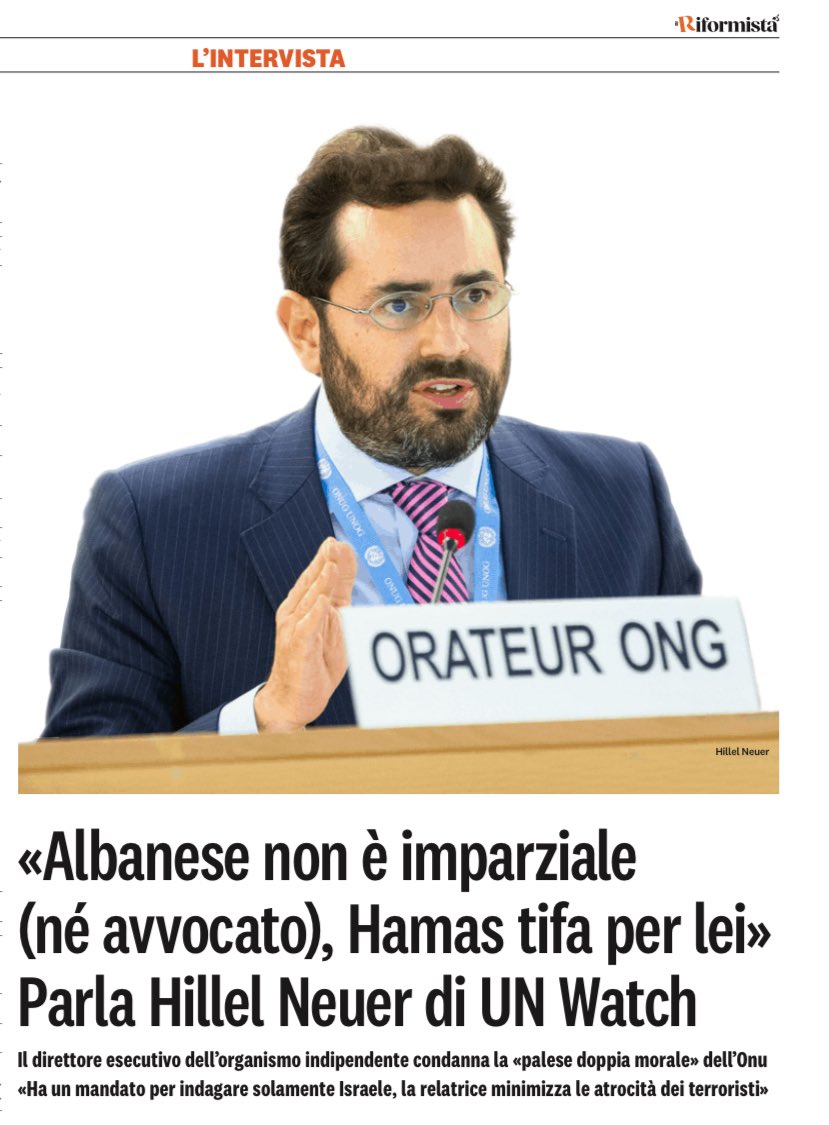 Volete sapere davvero chi è Francesca Albanese? Non perdete <a href="/ilriformista/">Il Riformista</a> in edicola. A pagina 2 trovate una mia conversazione con <a href="/HillelNeuer/">Hillel Neuer</a> con tutte le informazioni che i Propal vorrebbero tenere nascoste.