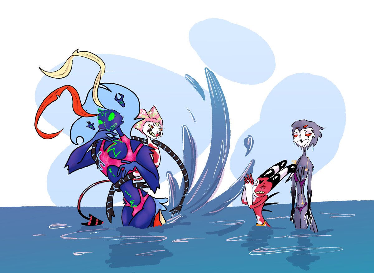 Screeching and splashing💦💦💦

Day 2- Summer water activities
#StolitzarozzieWeek2025 <a href="/2bird2impWeek/">Stolitzarozzie Week</a>
#Blitzo #HelluvaBoss #Stolas #Asmodeus #FizzaRolli #Ozzie #Stolitzarozzie