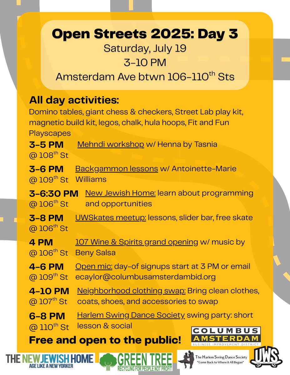 We have a lot lined up for Open Streets this Saturday, the 19th! Free fun for all ages, bring your friends, family and neighbors for a day in the sun 🎉