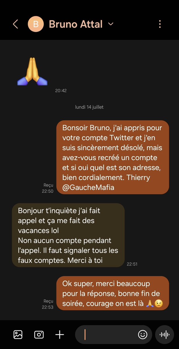 LaGaucheMafia 🌿Ⓡ🎗Ⓩ🌿 @TeamPatriotes🇨🇵 (@gauchemafia) on Twitter photo 🇨🇵#InfoTeamPatriotes/#JambonBeurre🇨🇵
Merci de bloquer et de signaler ce faux compte qui se fait passer pour Bruno Attal
👉x.com/BrunoAttal_?t=…
<a href="/GaucheMafia/">LaGaucheMafia 🌿Ⓡ🎗Ⓩ🌿 <a href="/TeamPatriotes/">👉@GaucheMafia 🌿®🎗️🌿@TeamPatriotes</a>🇨🇵</a> c'est aussi @TeamPatriotes 🇨🇵#InfoTeamPatriotes/#JambonBeurre🇨🇵
Merci de bloquer et de signaler ce faux compte qui se fait passer pour Bruno Attal
👉x.com/BrunoAttal_?t=…
<a href="/GaucheMafia/">LaGaucheMafia 🌿Ⓡ🎗Ⓩ🌿 <a href="/TeamPatriotes/">👉@GaucheMafia 🌿®🎗️🌿@TeamPatriotes</a>🇨🇵</a> c'est aussi @TeamPatriotes