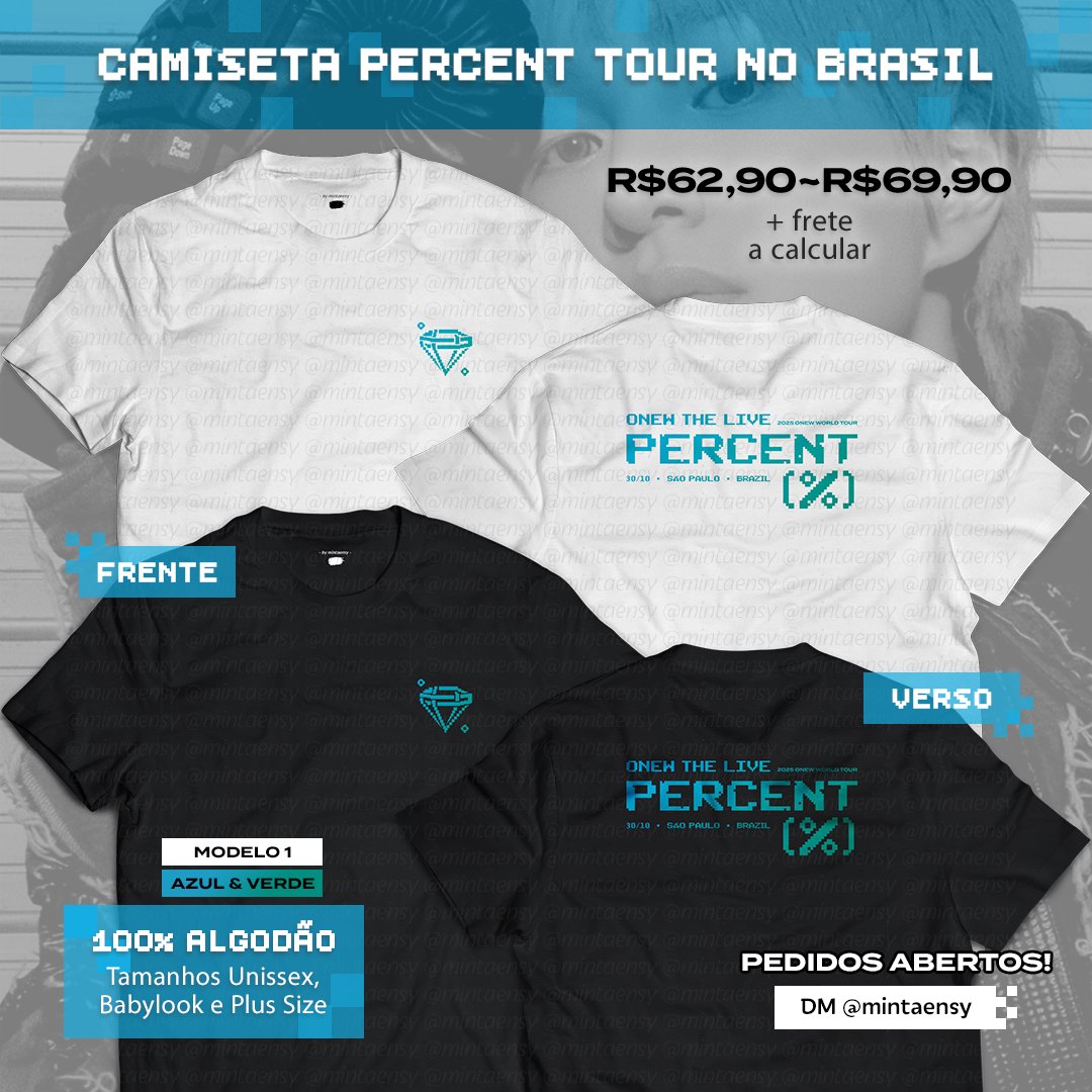 mintaensy's tweet photo. [VENDO/VENDA] CAMISETA SHINEE ONEW PERCENT TOUR NO BRASIL!

Valor na imagem + frete a calcular

• 100% Algodão
• Tamanhos Unissex, Babylook e Plus Size
• Pagamento imediato por Pix ou PicPay

VENHA ENCOMENDAR LOGO A SUA!
Interessados só me chamar no pv 🐰🩵 https://t.co/bTwkCcjkyT