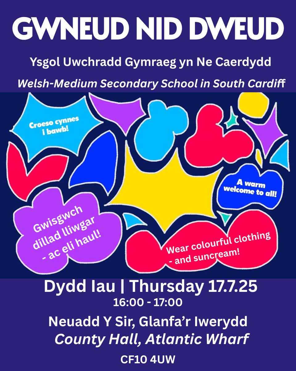 Cyngor Caerdydd yn "uchelgeisiol" dros gael ysgol uwchradd Gymraeg yn ne Caerdydd. Gwneud Nid Dweud. Dydd Iau yma. Croeso i bawb.