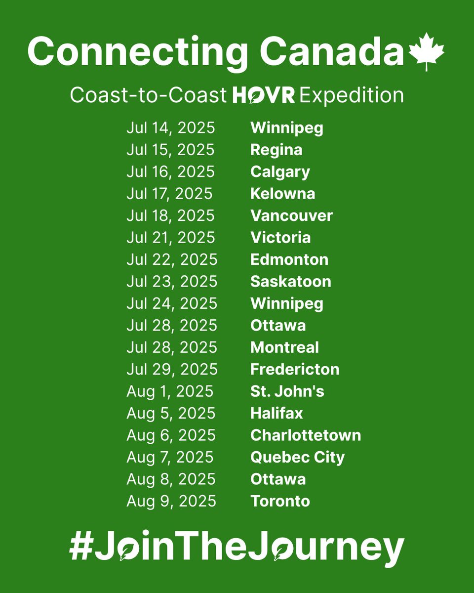 Launching HOVR coast-to-coast!

🚗 Connect Canadians — from pop-up meetups to livestreams, we’re coming to every province.
💸 Repatriate $1 Billion — by keeping 100% of fares in the hands of Canadian drivers, we’re fueling local economies.

#JointheJourney #HOVRExpedition