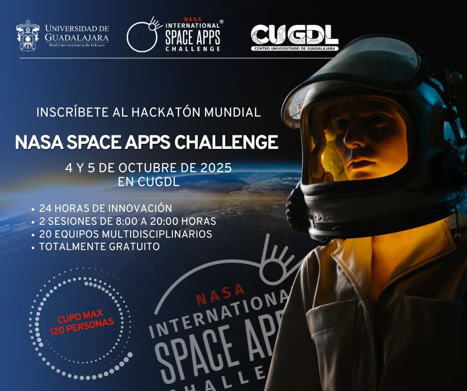 Participa en la convocatoria al NASA Space Apps Challenge que se llevará a cabo en el #CUGDL el 4 y 5 de octubre. 😍👩🏻‍🚀 ¡Solo hay 120 lugares!
.
spaceapps.cugdl.udg.mx