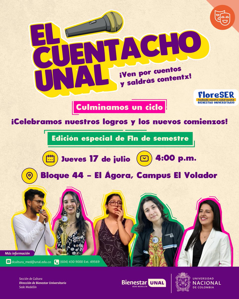 #SomosCulturaUNAL | 🎤✨ ¡Último Cuentacho del semestre y el micrófono está listo para ti!
Ven por cuentos, quédate por las risas y sal de allí con el corazón contento 💛
#SomosBienestarUNAL