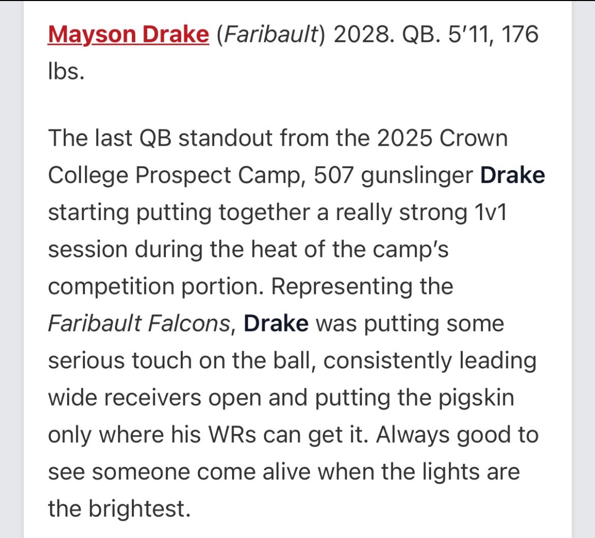 maysondrake09's tweet image. Thanks @PrepRedzoneMN for the write up! Thankful for the recognition.