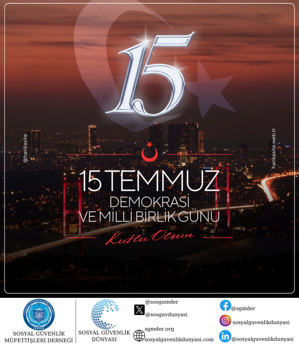 15 Temmuz Demokrasi ve Milli Birlik Günü'nün 9. yıl dönümünde milli birlik ve demokrasimiz için şehit ve gazi olan tüm kahramanlarımızı minnetle yad ediyor, 15 Temmuz Demokrasi ve Milli Birlik Günü'nü kutluyoruz.

#15TemmuzDemokrasiveMilliBirlikGünü
#15TemmuzDestanı
#sgmder