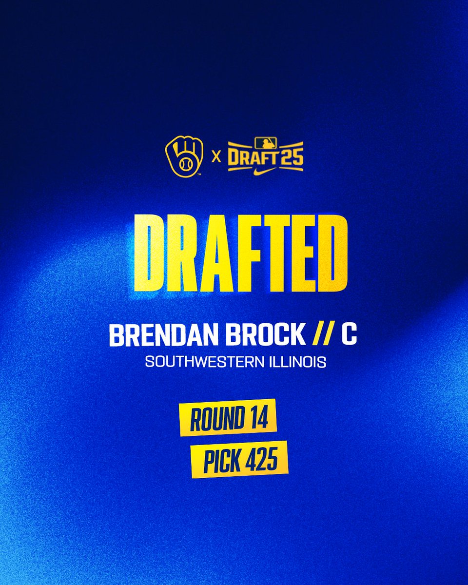 BrewersPD's tweet image. Round 14 / Pick 425
Brendan Brock / Southwestern Illinois
Welcome to the Crew, @brendanbrockk!
#ThisIsMyCrew x @BlueStormBSB