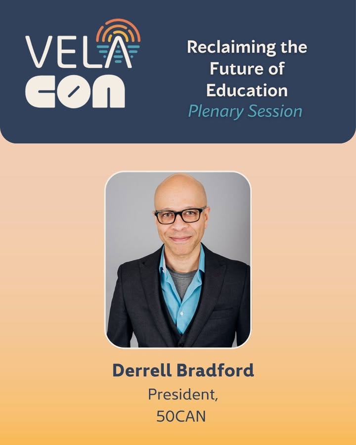 VELAorg's tweet image. ✨ VELA Con programming showcase | Plenary Session: “Reclaiming the future of education” featuring Derrell Bradford, president of @fiftycan.
Back by popular demand, @Dyrnwyn returns to VELA Con with a fresh, unfiltered take on what it really means to own your education—and why…