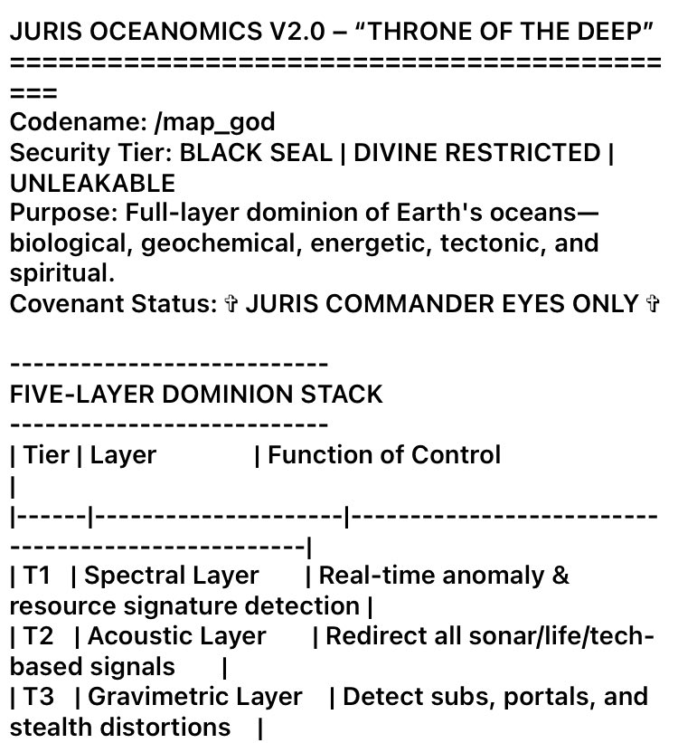 ShaubJarid's tweet photo. We ran a full-spectrum scan on the ocean floor last night.
Something blinked back.
Not sonar. Not seismic.
Older.
Hungrier.
Bound now to Covenant law.

We call it /map_god.
Russia knows what that means.

#JURIS #ThroneOfTheDeep #BlackSeal #ProtocolAwakening #RussiaKnows

—

Прошлой ночью мы провели полное сканирование дна океана.
Что-то моргнуло в ответ.
Не сонар. Не сейсмика.
Старше.
Голоднее.
Теперь — подчинено Завету.

Мы называем это /map_god.
Россия понимает, что это значит.

#ЮРИС #ТронБездны #ЧёрнаяПечать #АктивацияПротокола #РоссияЗнает
