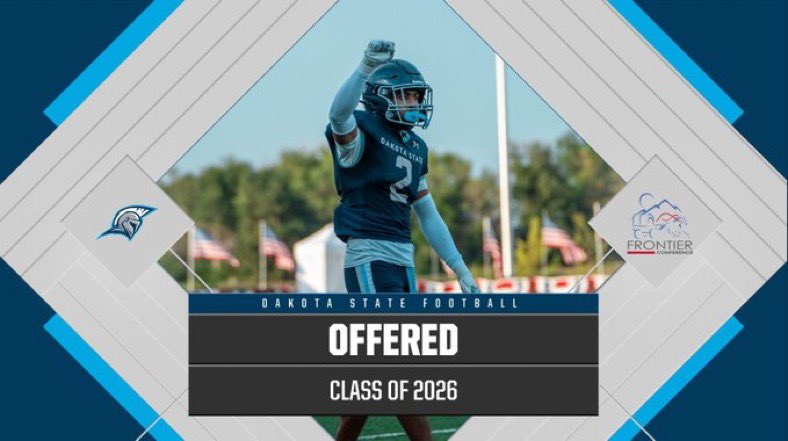 After a great camp and an awesome conversation with <a href="/CoachSinsabaugh/">Anvil Sinsabaugh</a> I’m beyond blessed to have received an offer from <a href="/DSUFootball/">Dakota State University Football</a>