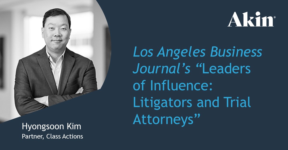 Hyongsoon Kim has been recognized among Los Angeles Business Journal’s “2025 Leaders of Influence: Litigators and Trial Attorneys.”

Read more here: akingump.com/en/insights/aw…

#Litigation