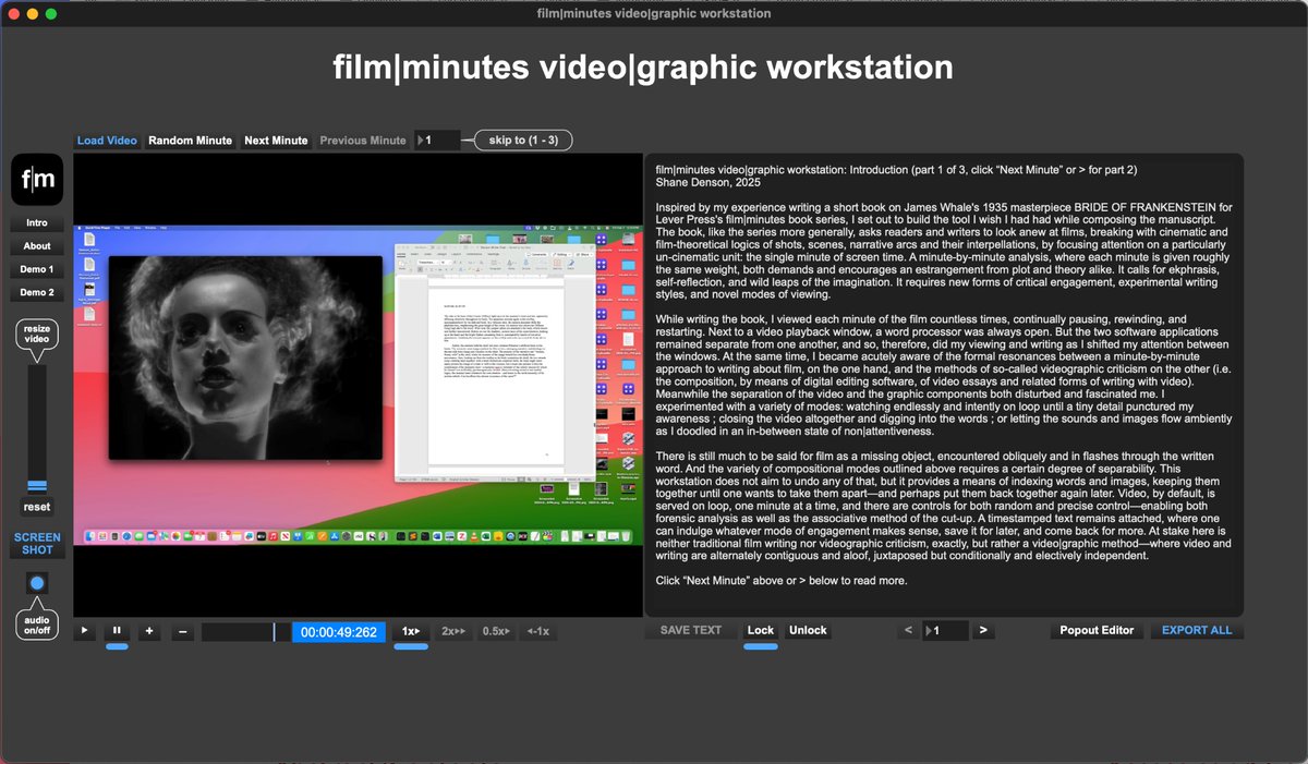 I made a piece of software! It’s called the film|minutes video|graphic workstation. It’s pretty niche but cool if you want to take notes or do very close readings of films/videos.