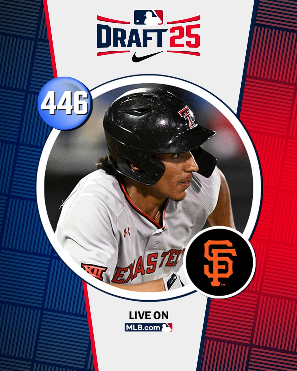 With their 15th‑round pick (No. 446 overall), the <a href="/SFGiants/">SFGiants</a> select <a href="/TTU_Baseball/">Texas Tech Baseball</a> outfielder Damian Bravo, No. 186 on the Top 250 Draft Prospects list.

Watch LIVE: atmlb.com/4646N4t