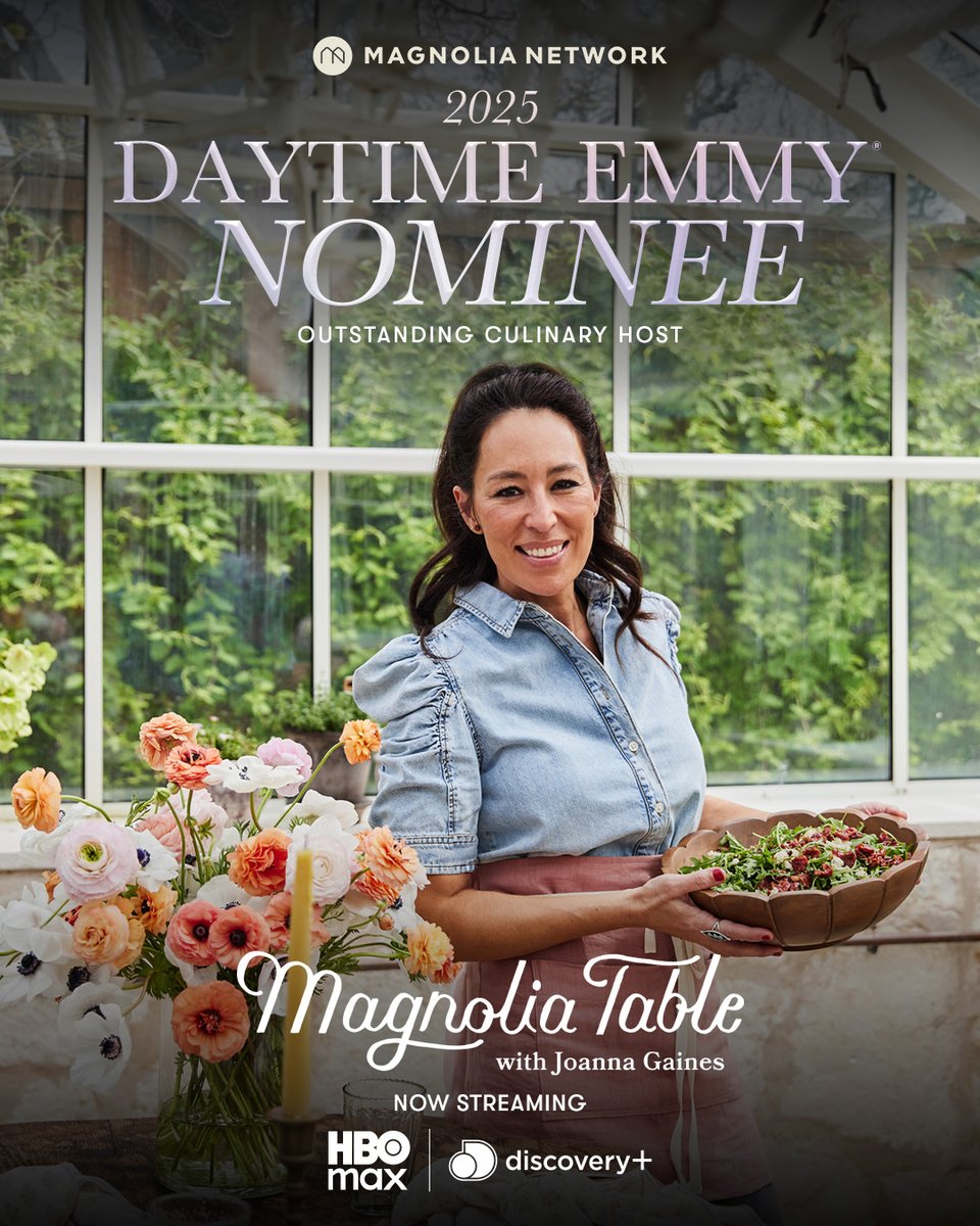 magnolianetwork's tweet image. Congratulations to all our Daytime Emmy Awards nominees!
Watch #MagnoliaTable, #FixerUpperTheLakehouse, #Homegrown and #BBQHigh on #MagnoliaNetwork. Stream all episodes on @HBOMax and @discoveryplus.