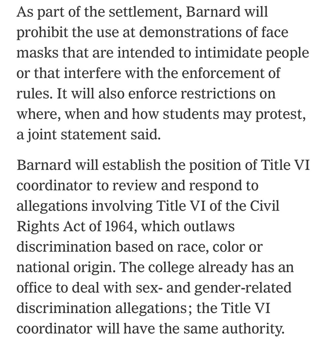 EricDinowitz's tweet image. Barnard’s settlement includes initiatives I’ve advocated for at @CUNY
-Title VI coordinator
-Clear time place and manner guidelines, including mask restrictions
-Require training for faculty and students, including contemporary examples of antisemitism
CUNY: follow their example