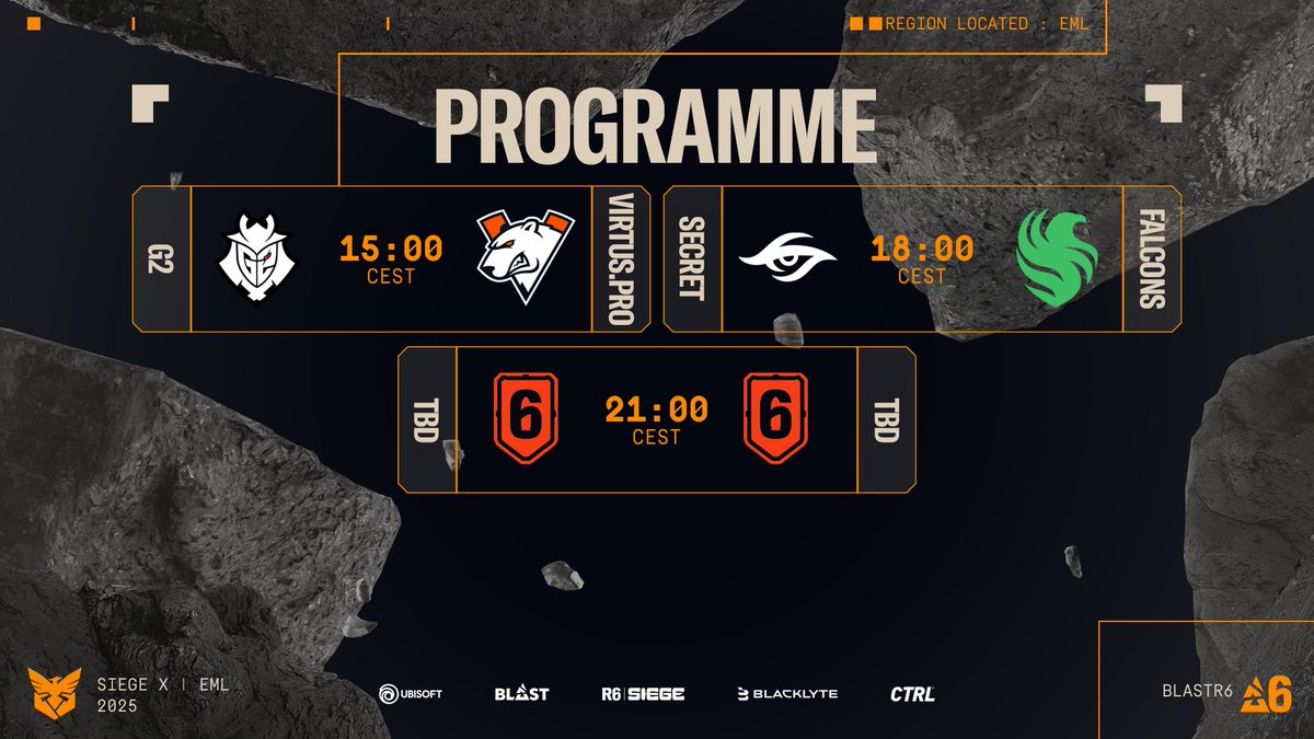 Rainbow Six Esports FR 🇫🇷🥖 (@r6esports_fr) on Twitter photo Un programme compétitif nous attend aujourd'hui pour cette seconde journée des playoffs d'EML ! Ne soyez pas en retard, début à 15H ce jour ⏰
🎙️ <a href="/FuturFax/">Léo 'FuturFax' Mallet</a>, <a href="/fofiopathe/">Fio'</a> & <a href="/Kabylouuuu/">Malik - CASTER R6S 🍉</a>
📺 twitch.tv/rainbow6fr
📺 youtube.com/@Rainbow6FR Un programme compétitif nous attend aujourd'hui pour cette seconde journée des playoffs d'EML ! Ne soyez pas en retard, début à 15H ce jour ⏰
🎙️ <a href="/FuturFax/">Léo 'FuturFax' Mallet</a>, <a href="/fofiopathe/">Fio'</a> & <a href="/Kabylouuuu/">Malik - CASTER R6S 🍉</a>
📺 twitch.tv/rainbow6fr
📺 youtube.com/@Rainbow6FR
