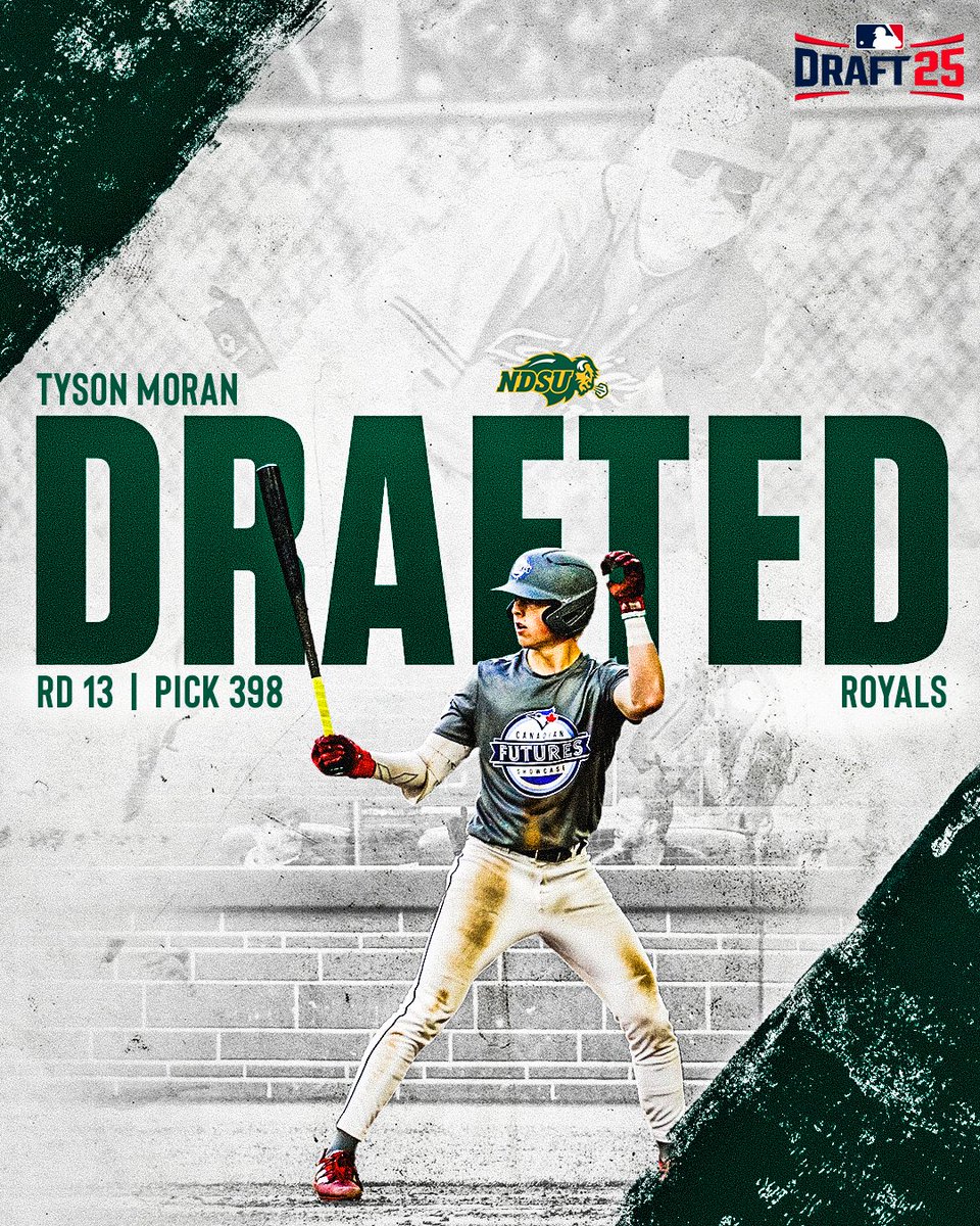 NDSU Baseball (@ndsubaseball) on Twitter photo Congratulations Tyson!
Bison signee Tyson Moran has been selected by the
<a href="/Royals/">Kansas City Royals</a> with the 398th pick in the 13th round of the 2025 MLB Draft!
#GoBison Congratulations Tyson!
Bison signee Tyson Moran has been selected by the
<a href="/Royals/">Kansas City Royals</a> with the 398th pick in the 13th round of the 2025 MLB Draft!
#GoBison